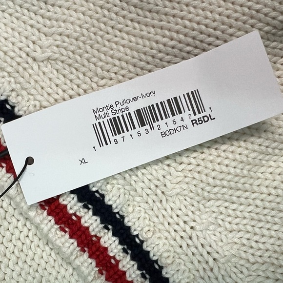 The Drop Women’s Cream V-Neck Sweater with Striped Trim Size XL - Picture 7 of 10